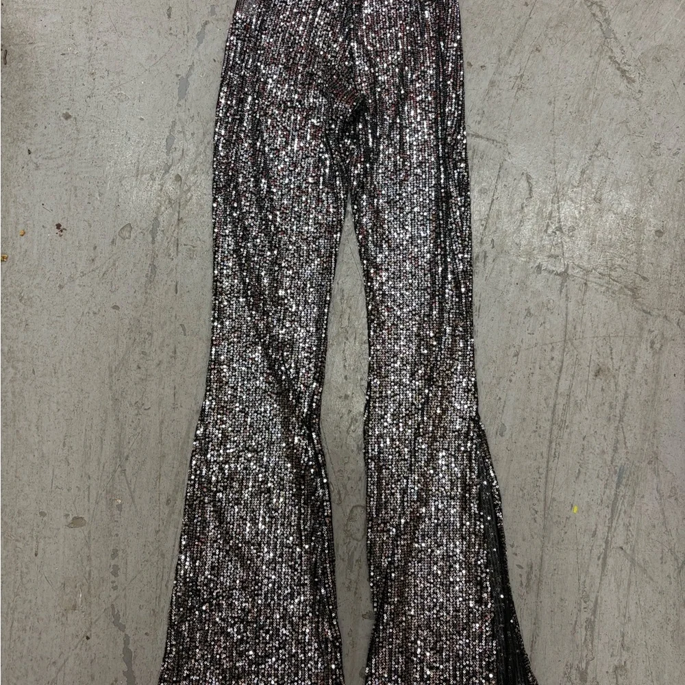 Lucy in the Sky Black and Silver Sequin Flare Pants - Picture 2 of 2